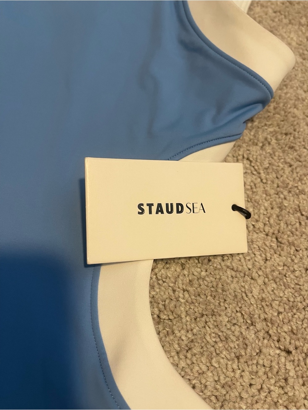 NWT STAUD Dolce Blue and White Cutout One-Piece Swimsuit - Picture 5 of 10